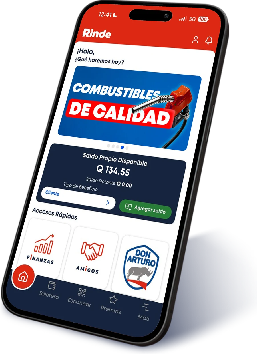 Pantalla principal de la app Rinde