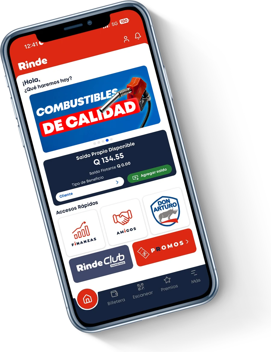 App Rinde en un celular mostrando el saldo disponible